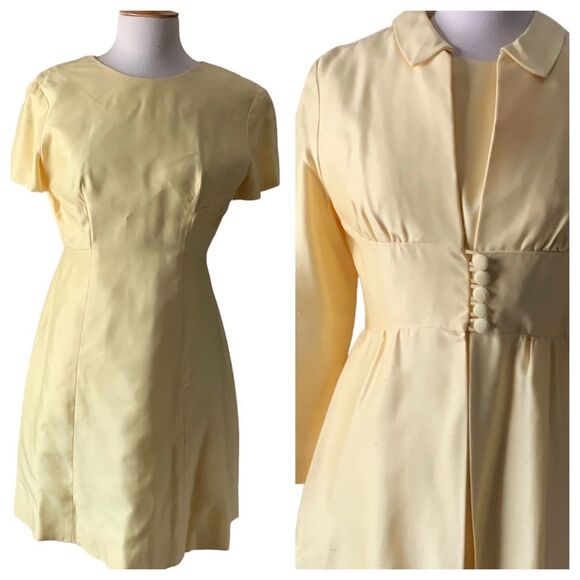 Vintage 1960s Emma Domb California Pastel Butter Yellow Dress & Jacket Size 8 - Picture 7 of 9